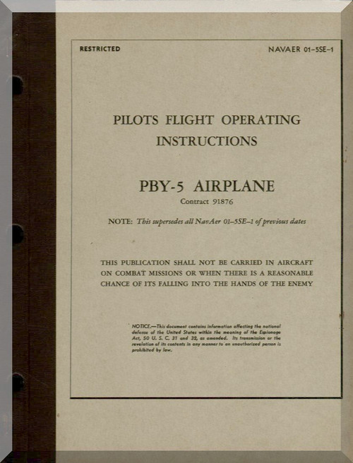 Consolidated PBY-5,  Pilots Flight Operating Instructions  Manual - NAVAER 01-5SE-1  1944