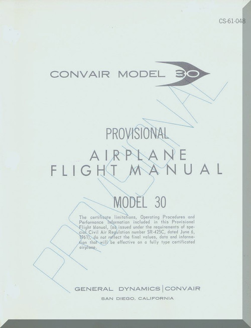 Convair 990 30  Provisional Flight Manual -  CS-61-048