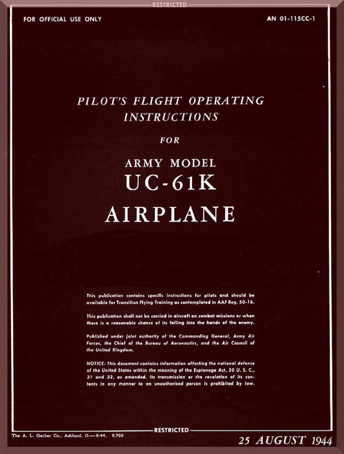 Fairchild UC-61K  ,  Pilot's Flight Operating Manual TO  01-115CC-1 , 1944