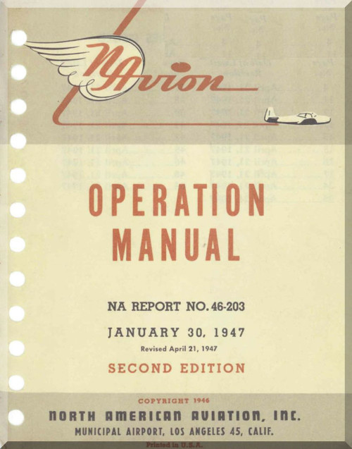 North American Aviation Navion  Aircraft  Operation  Manual -  Report NA-46-203 , 1947