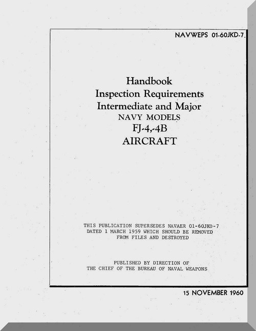 North American Aviation FJ-4, -4B Aircraft Handbook Inspection Requirements - Intermediate and Major- Manual - NAWEPS 01-60JKC-7 , 1960 