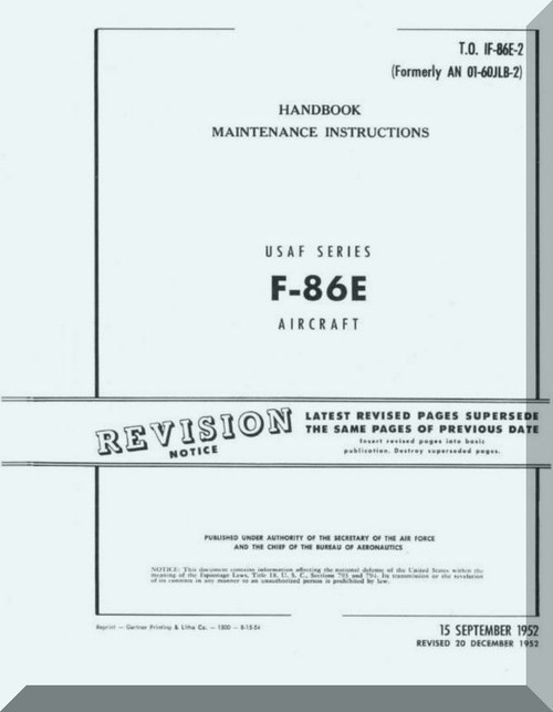 North American Aviation F-86 E Aircraft Maintenance Instruction Handbook Manual - TO 1F-86E-2, 1952 Aircraft Maintenance Manual