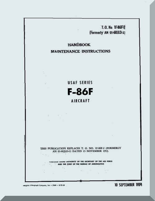 North American Aviation F-86 F Aircraft Maintenance Manual 1F-86F-2