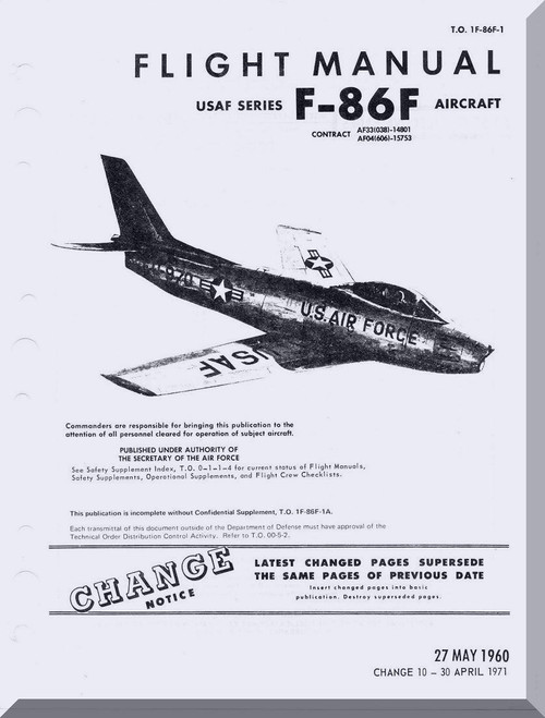 North American Aviation F-86 F Aircraft Flight Manual - TO 1F-86F-1 , 1960 (vie