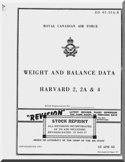 North American Aviation Harvard Aircraft Weight and Balance Manual 2, 2A, 4 Manual - Royal Canadian Air Force EO 05-55A-8- 1963 Aircraft Manuals