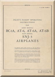 North American Aviation BC-1A, AT-6 A, B SNJ -3 Aircraft Pilot's Handbook Manual - TO 01-60FEC-1 - 1941