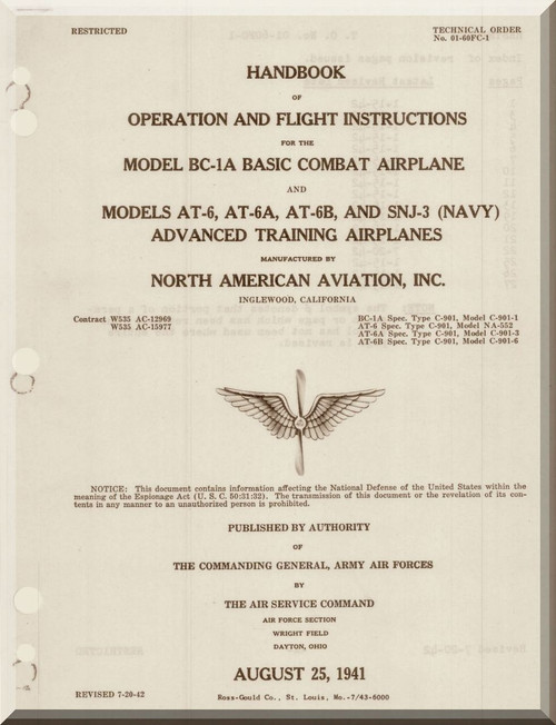 North American Aviation BC-1 AT-6 SNJ Aircraft Pilot Manual - 01-60FC-1 - 1941