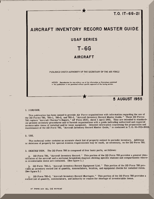 North American Aviation T-6 G Aircraft Inventory Manual 1T-6G-21 (