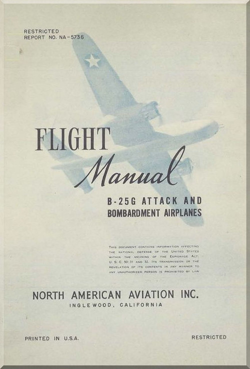 North American Aviation B-25 G Aircraft Flight Manual NA-5736