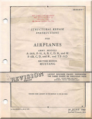  North American Aviation A-36 ,P-51 A, B, C, D, K, M, F-6 B, C, D, TF-51D British Model Mustang Aircraft Structural Repair Instructions Manual - TO 01-60-3 - 1944 Aircraft Manuals
