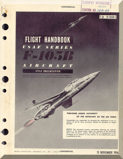 Republic F-105 B  Aircraft Flight Handbook  Manual TO 1F-105B-1  - 1956