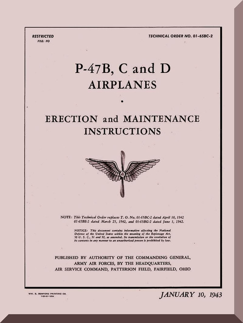Republic P-47 B, C, D  Aircraft Erection & Maintenance  Manual NO 01-65BC-2   1943