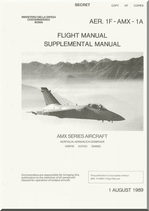 Aeritalia Aermacchi Embraer AMX Aircraft Flight Supplement Manual AER. 1F-AMX-1-1  