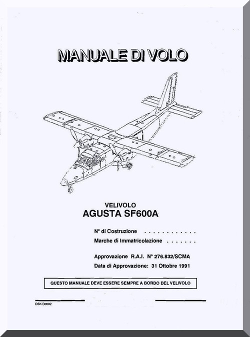 SIAI Marchetti SF-600 Aircraft Flight Manual,  Manuale di Volo ( Italian Language ) ,
