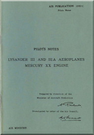 Westland Lysander III Aircraft  Pilot's Notes Manual 