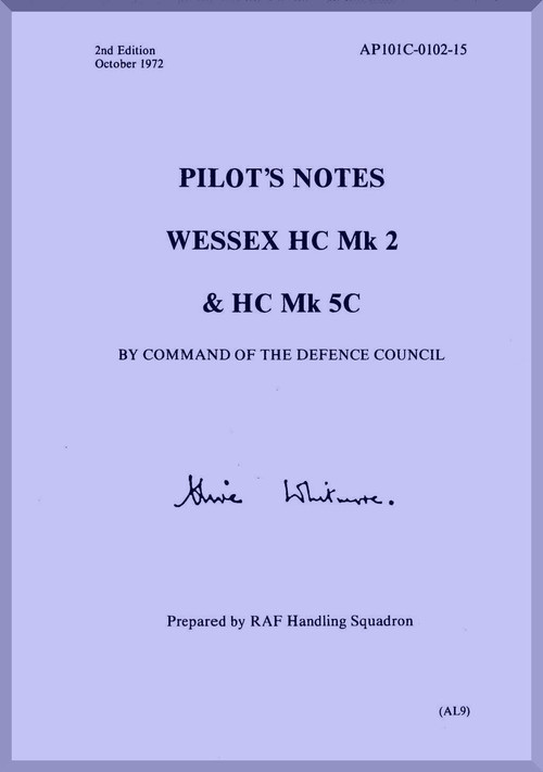 Westland Wessex HC Mk 2 & HC Mk5C  Helicopter Pilot's Notes Manual  - A.P. 1001C-0102-15 -1972