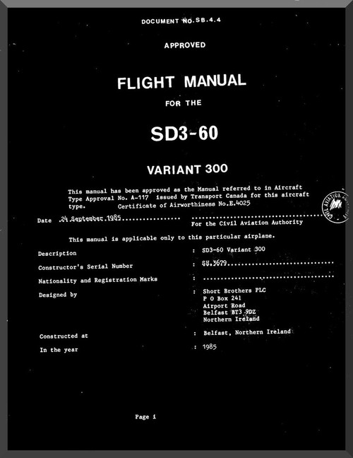 Short SD3-60 Aircraft Flight Manual 