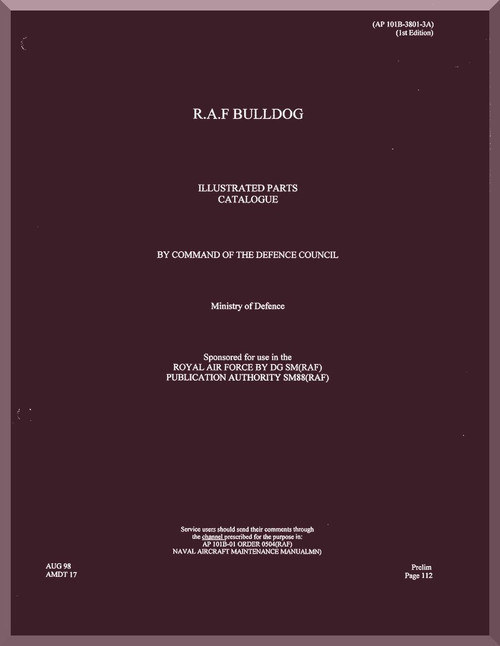 Bae / Scottish Aviation . Beagle Bulldog  T. MK.1  Aircraft Illustrated Parts Catalog Manual