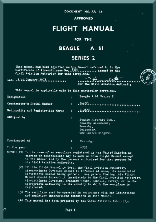 Beagle A.61 Aircraft Flight Manual