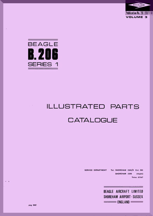Beagle B.206 Aircraft Illustrated Parts Catalog Manual