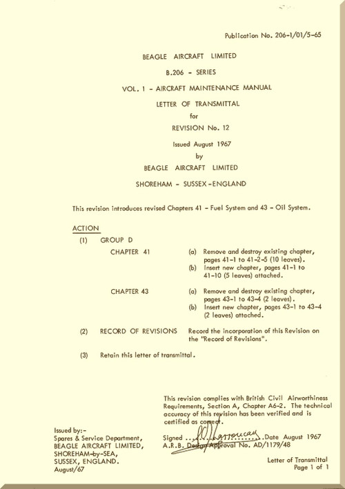 Beagle B.206 Aircraft Maintenance Manual