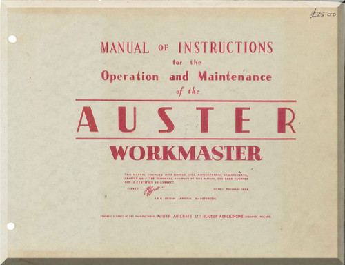 Auster Workmaster  Aircraft Instructions Operation and Maintenance  Manual