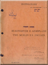 Bristol Beaufighter II  Aircraft Pilot's Notes Manual - Two Merlin Engines - AP 1721 B