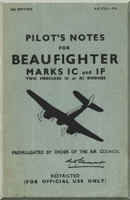 Bristol Beaufighter Mk. IC IF  Aircraft Pilot's Notes Manual