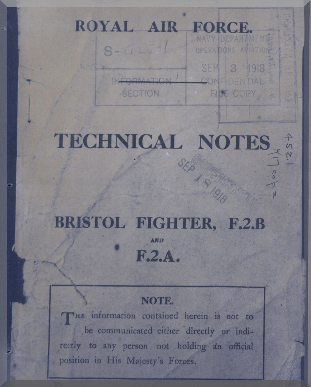 Bristol Fighter F2 A B Aircraft Technical Notes Manual - Aircraft ...
