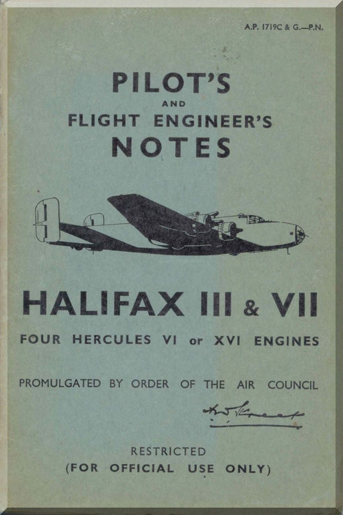 Handley Page Halifax III  & VII  Aircraft Pilot's Notes Manual