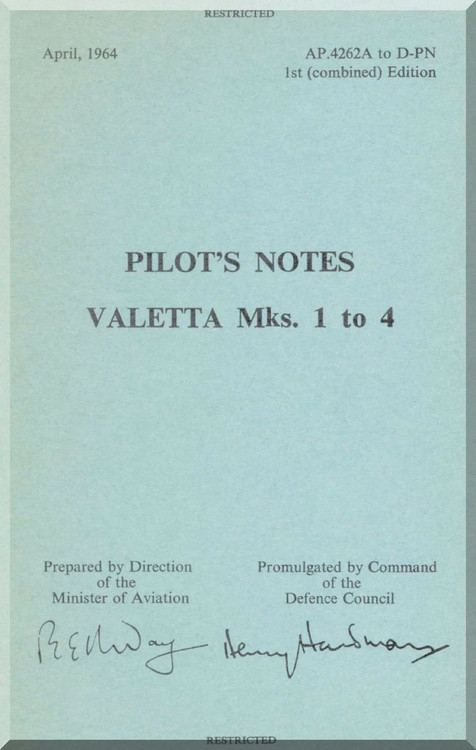 Vickers Valletta  Mks1 to 4 Aircraft  Pilot's Notes Manual -   AP 4262A