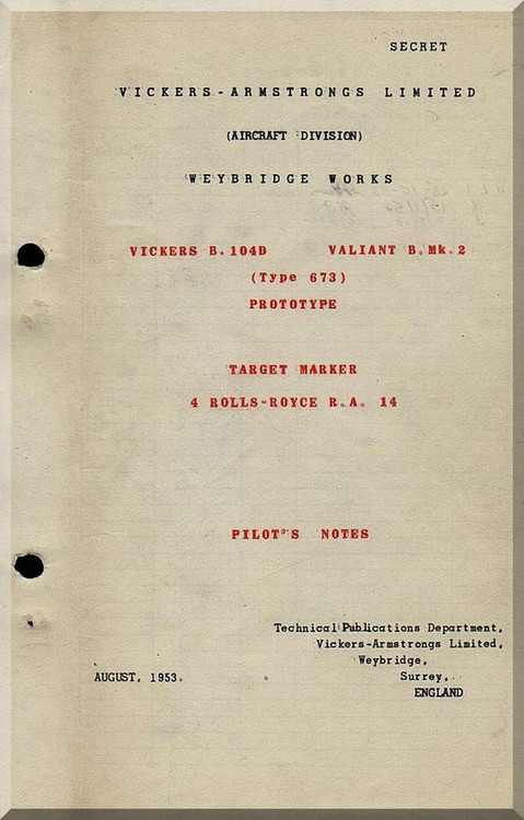 Vickers Valiant B Mk.2   Aircraft  Pilot's Notes Manual