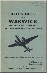 Vickers Warwick  Aircraft  Pilot's Notes Manual 