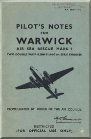 Vickers Warwick  Aircraft  Pilot's Notes Manual