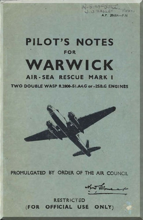 Vickers Warwick  Aircraft  Pilot's Notes Manual