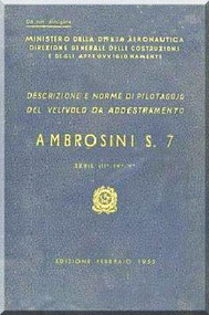 Ambrosini S.7 Aircraft Flight Manual, ( Italian Language ) CA 728, 1955