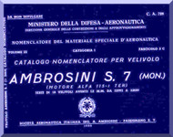 Ambrosini S.7  Single Seat Aircraft Illustrated Parts Catalog  Manual, ( Italian Language ) CA 728, 1950