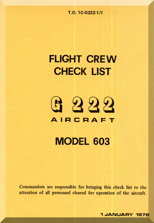 Aeritalia / FIAT G-222 Aircraft Flight Crew Check List Manual, ( Italian Language ) AER  1C-G222-1-1 , 1982