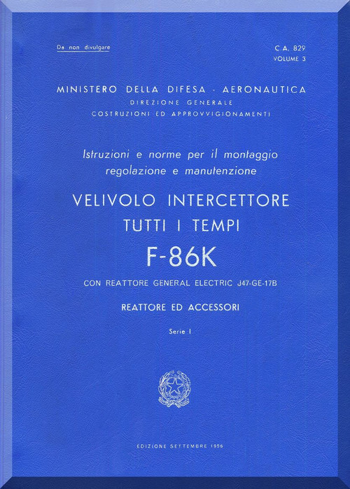 FIAT / NAA F-86 K Aircraft Maintenance Manual - Power Plant - Vol. 3