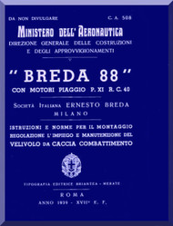 Breda Ba 88 Aircraft Maintenance  Manual,  Istruzione e norme per il Montaggio Regolazione  ( Italian Language ) ,- C.A. 508 - 1939 