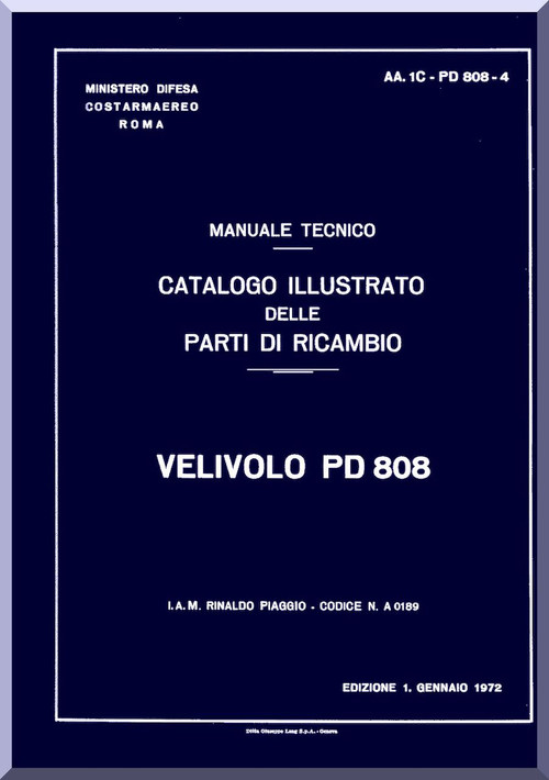 Piaggio / Mc Donnell Douglas PD.808 Aircraft Illustrated Parts Catalog Manual, Catalogo Nomenclatore ( Italian Language )
