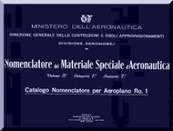 IMAM Ro.1 Aircraft Illustrated Parts Catalog  Manual, Catalogo Nomenclatore ( Italian Language ) 
