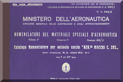 Macchi Mc-202 Aircraft Illustrated Parts Catalog  Manual, Catalogo Nomenclatore ( Italian Language )