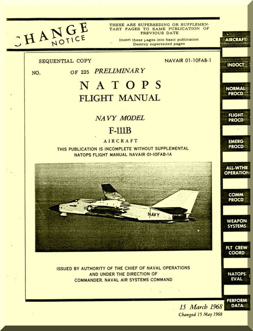 General  Dynamics  F-111 B Aircraft Flight Manual, NAVAIR 01-10FAB-1, 1968