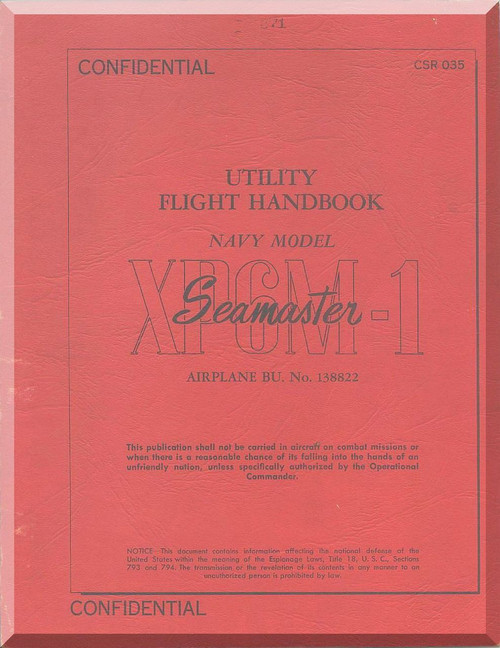 Glenn Martin P6M Sea Master Aircraft Flight  Manual - 1956