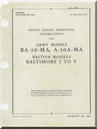 Glenn Martin RA-30-MA , A30A-MA Baltimore  Pilot's Flight Operating Instructions  Manual    ( English Language ) A.P.  2017A to E - 1943