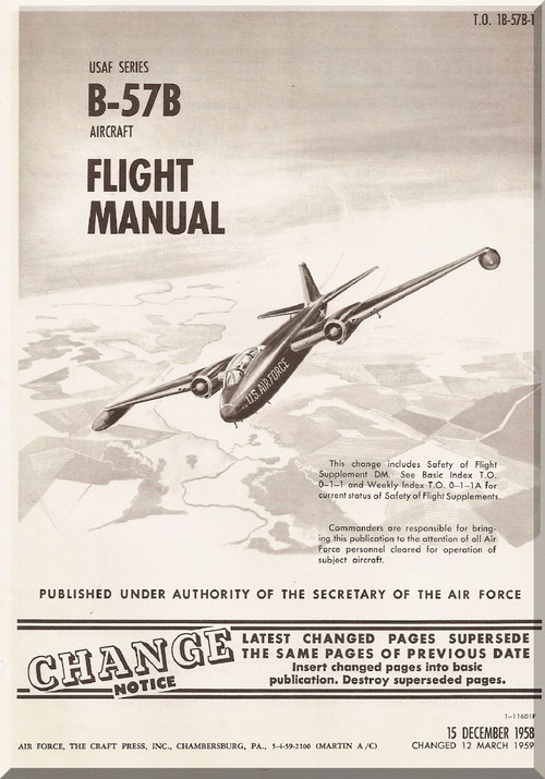 Glenn Martin B-57 Canberra Aircraft Flight  Manual - 1B-57B-1 - 1958