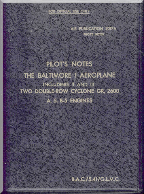 Glenn Martin Baltimore  Pilot Notes Manual    ( English Language ) Air Publication 2017 A ,   1941