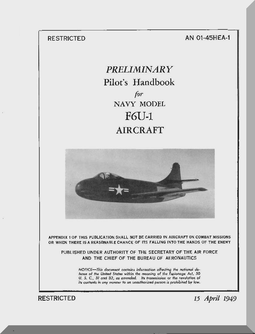 PRELIMINARY PILOT'S HANDBOOK 1949 VOUGHT F6U-1 PIRATE 