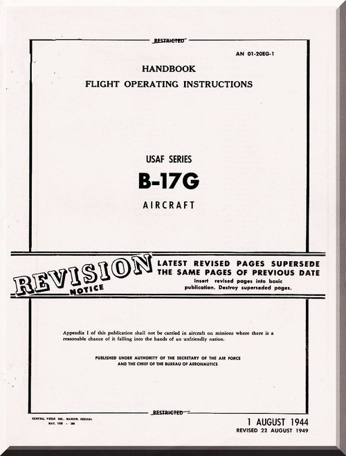 Boeing B-17 G Aircraft Handbook Flight Operating Instructions  Manual -  AN 01-20EG-1 ,   1944